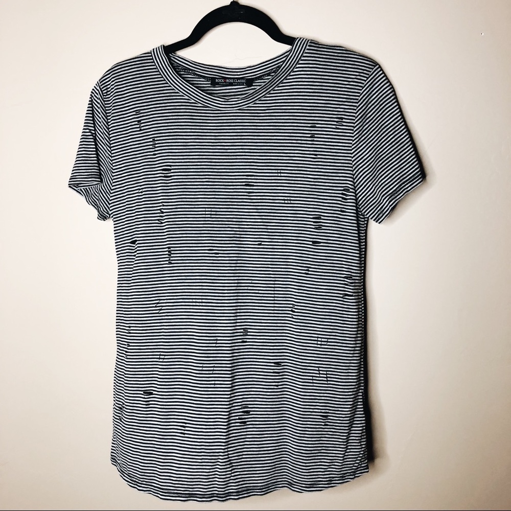 Distressed Striped Tee Size L - Perfect Condition